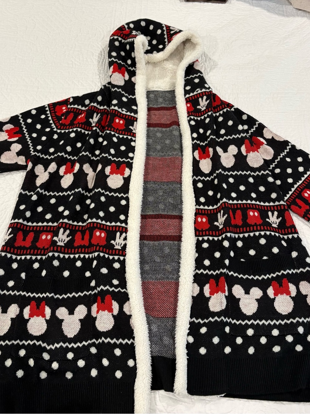 Disney Cream, Black & Red Knit Jacket with Sherpa Lining